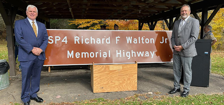 Angelino, Oberacker, Supervisor Giuda unveil memorial highway honoring SP4 Richard F. Walton, Jr.